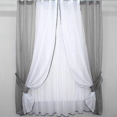 Акция на Кухонний комплект VR-Textil шторки і тюль з підхватами 170х280 см Колір Сірий з білим (50-313) от Rozetka