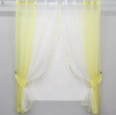 Акція на Кухонні штори VR-Textil на карниз 1-1.5 м 170х265 см Колір Лимонний з білим (50-787) від Rozetka