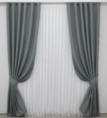 Акция на Комплект штор VR-Textil льон-блекаут №1220ш Сірий 150х270 см 2 шт (33-0038) от Rozetka