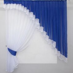 Акция на Кухонний комплект VR-Textil №062к штора з ламбрекеном Синій з білим 150х170 см (50-368) от Rozetka