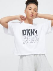 Акция на Футболка коротка жіноча DKNY Reflect Logo Boxy Cr DP2T8559-WHT M Біла от Rozetka