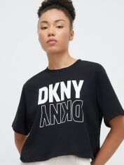 Акция на Футболка коротка жіноча DKNY Reflect Logo Boxy Cr DP2T8559-BLK L Чорна от Rozetka