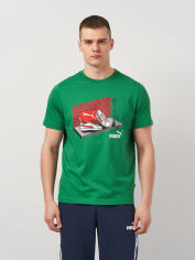 Акція на Футболка бавовняна довга чоловіча Puma Graphics 68017586 L Зелена з принтом від Rozetka