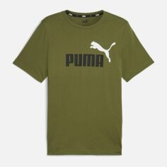 Акція на Футболка чоловіча Puma Essentials+ 58675935 2XL Оливкова з принтом від Rozetka
