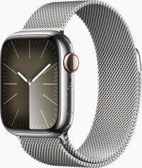 Акция на Apple Watch Series 9 41mm GPS+LTE Silver Stainless Steel Case with Silver Milanese Loop (MRJ43) от Y.UA