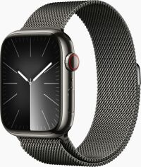 Акція на Apple Watch Series 9 45mm GPS+LTE Graphite Stainless Steel Case with Graphite Milanese Loop (MRMX3) від Y.UA