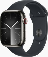 Акція на Apple Watch Series 9 45mm GPS+LTE Graphite Stainless Steel Case with Midnight Sport Band (MRMW3, MRMV3) від Stylus