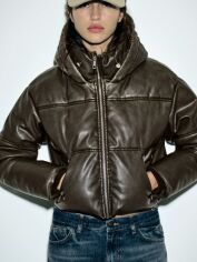 Акция на Куртка демісезонна коротка з капюшоном жіноча Zara 280199185 XL Коричнева от Rozetka